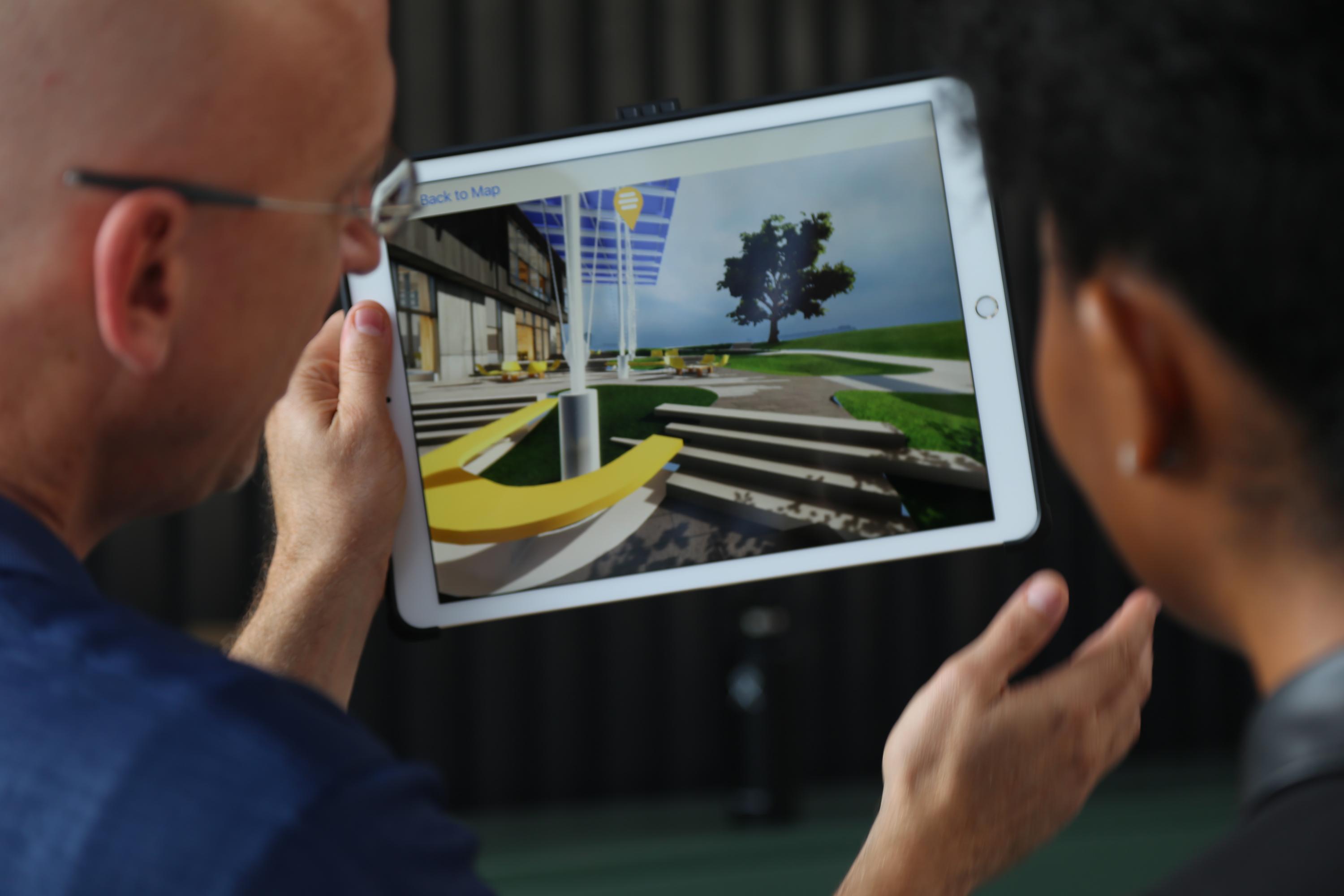 A 360-degree viewer allows users to experience 360-degree views of the building and its surroundings from a set of pre-defined locations on the site using a mobile device.