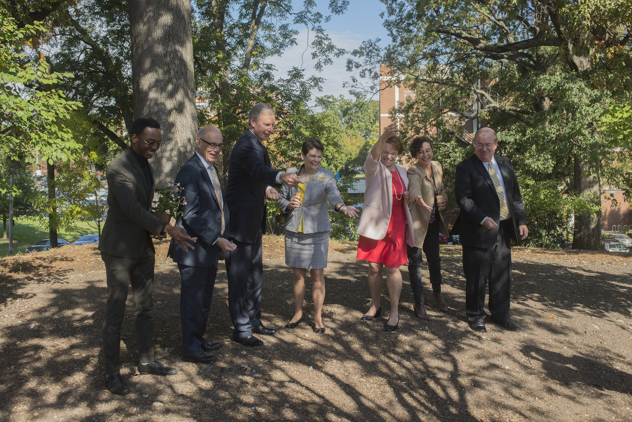 President G.P. "Bud" Peterson, Provost Rafael L. Bras and others plant seeds to mark the launch of the Kendeda Building for Innovative Sustainable Design on November 2, 2017. President G.P. "Bud" Peterson, Provost Rafael L. Bras and others plant seeds to mark the launch of the Kendeda Building for Innovative Sustainable Design on November 2, 2017.