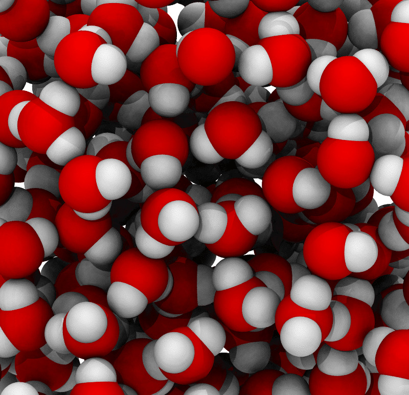  Molecular simulation results showing how water molecules move and structure around one another in the high density liquid phase.