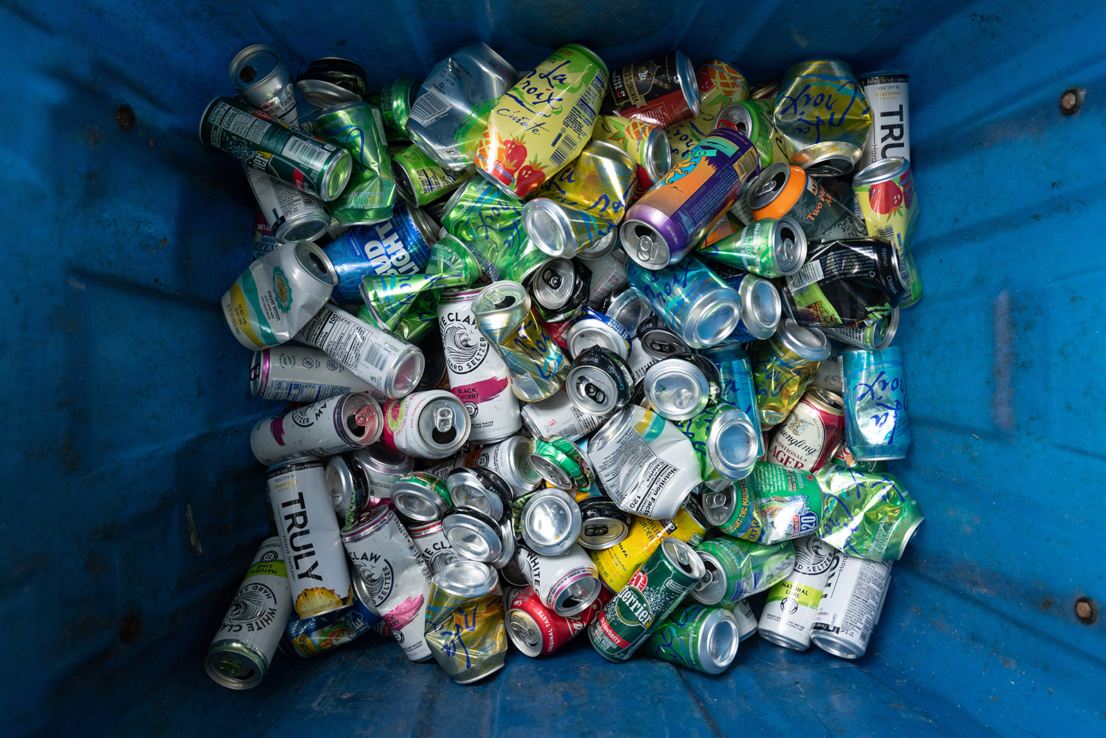 a bin of recyclables on campus